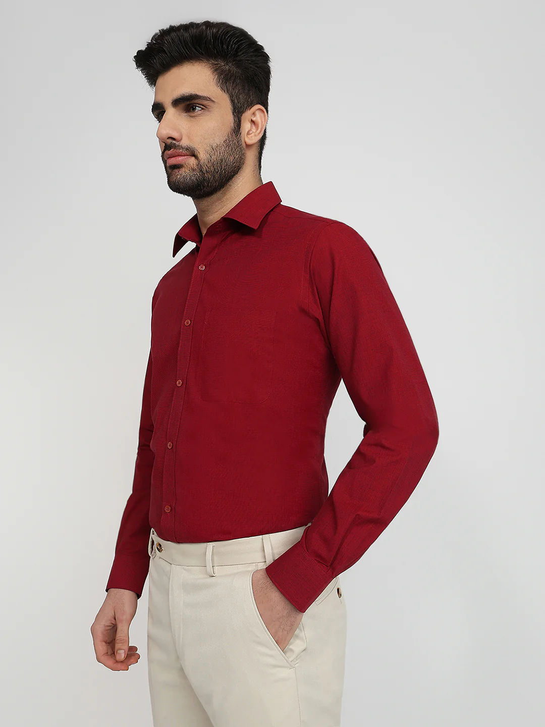 Raymond Men Marron Slim Fit Cotton Formal Shirt - Image 2