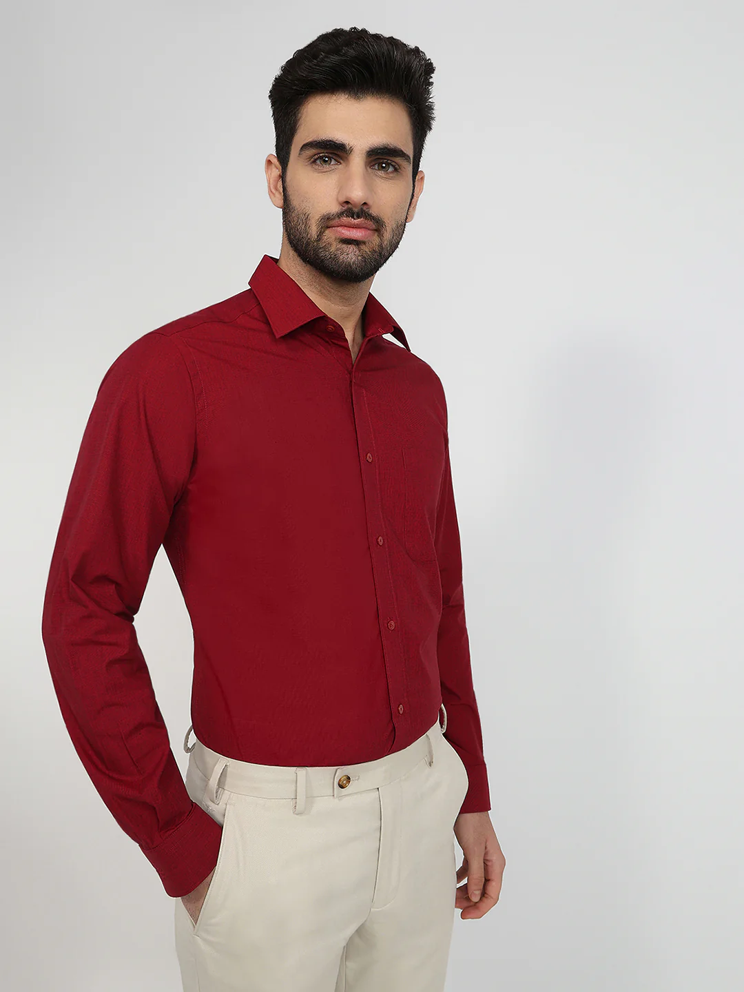 Raymond Men Marron Slim Fit Cotton Formal Shirt - Image 3