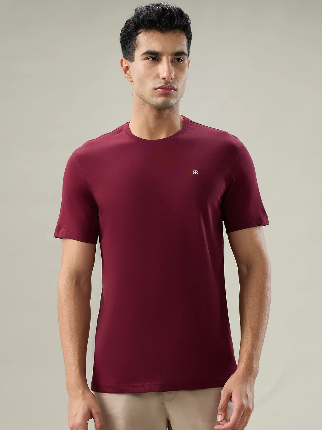 Raymond Men Marron Solid Regular Fit Cotton T-Shirt