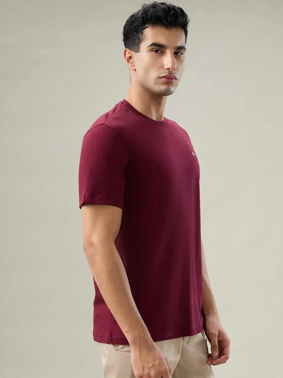 Raymond Men Marron Solid Regular Fit Cotton T-Shirt - Image 2