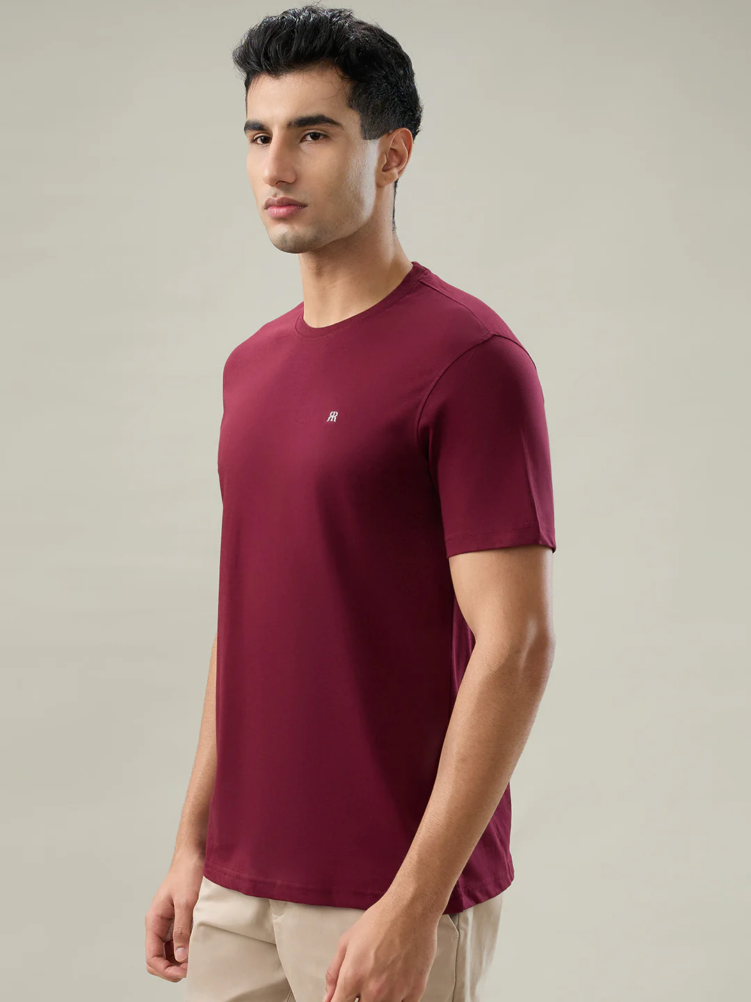 Raymond Men Marron Solid Regular Fit Cotton T-Shirt - Image 3