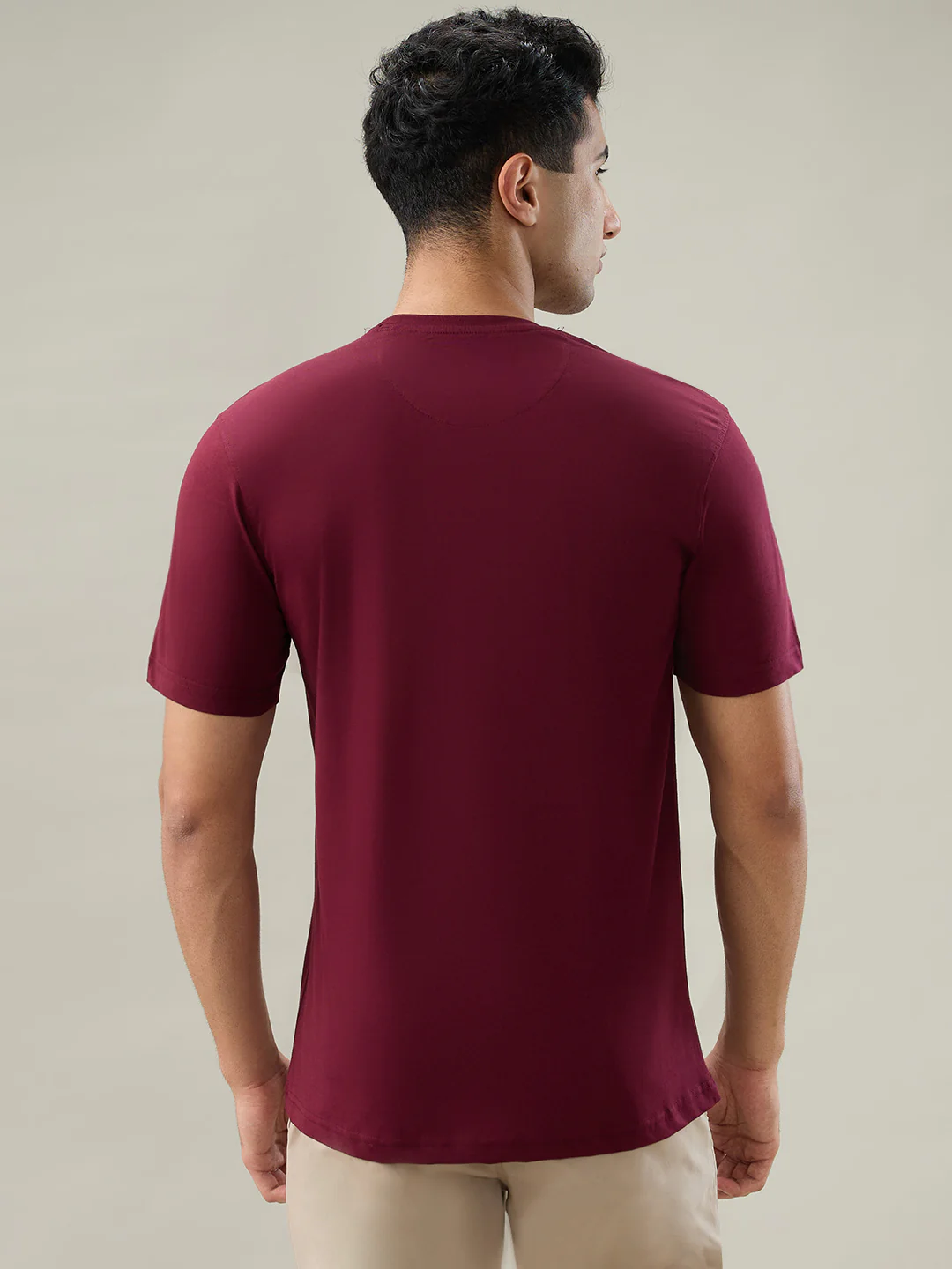 Raymond Men Marron Solid Regular Fit Cotton T-Shirt - Image 4
