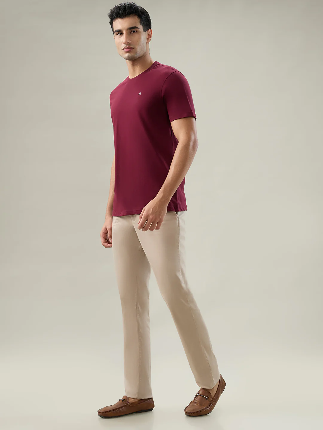Raymond Men Marron Solid Regular Fit Cotton T-Shirt - Image 5