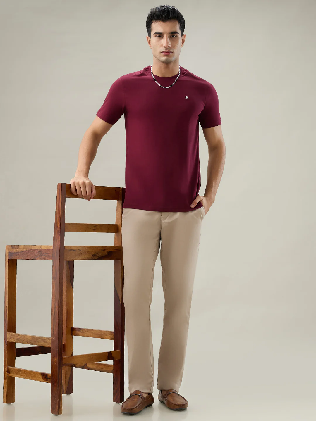 Raymond Men Marron Solid Regular Fit Cotton T-Shirt - Image 7