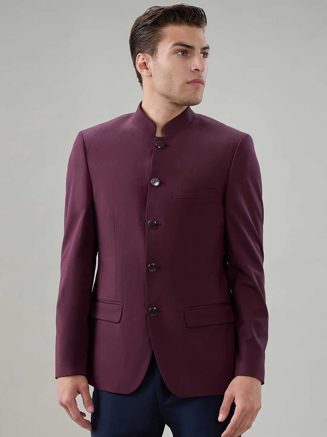 Raymond Men Marron Solid Regular Fit Polyester Blend Blazer