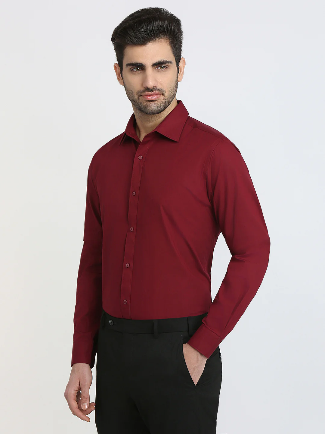 Raymond Men Marron Solid Slim Fit Cotton Formal Shirt - Image 2