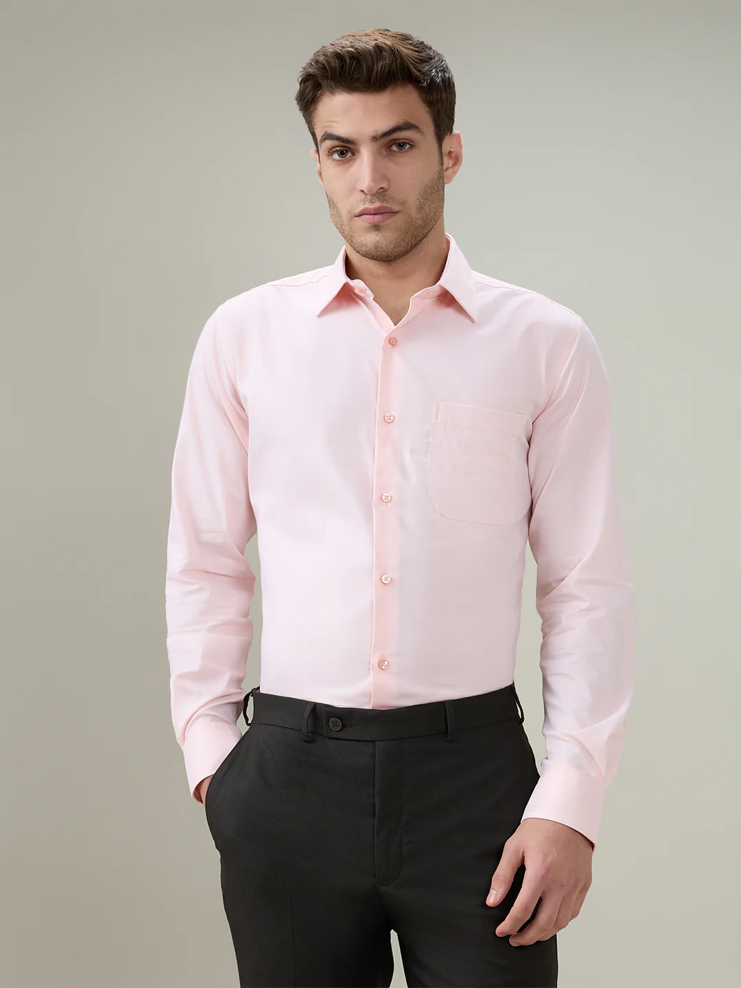 Raymond Men Orange Chambray Contemporary Fit Cotton Full Sleeve Formal Shirt