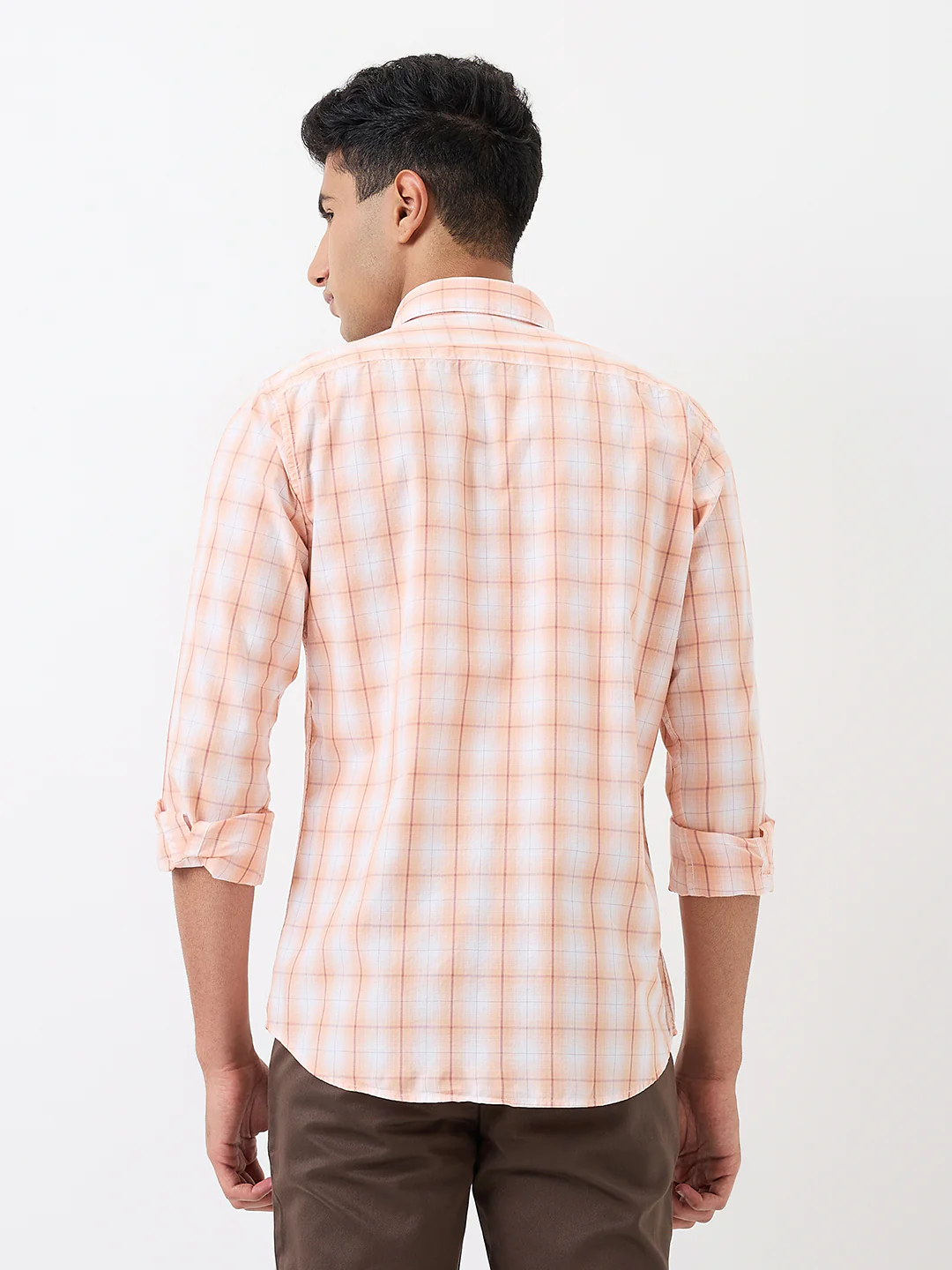 Raymond Men Orange Checks Slim Fit Cotton Casual Shirt - Image 4