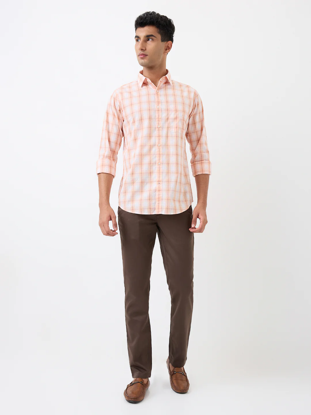 Raymond Men Orange Checks Slim Fit Cotton Casual Shirt - Image 5