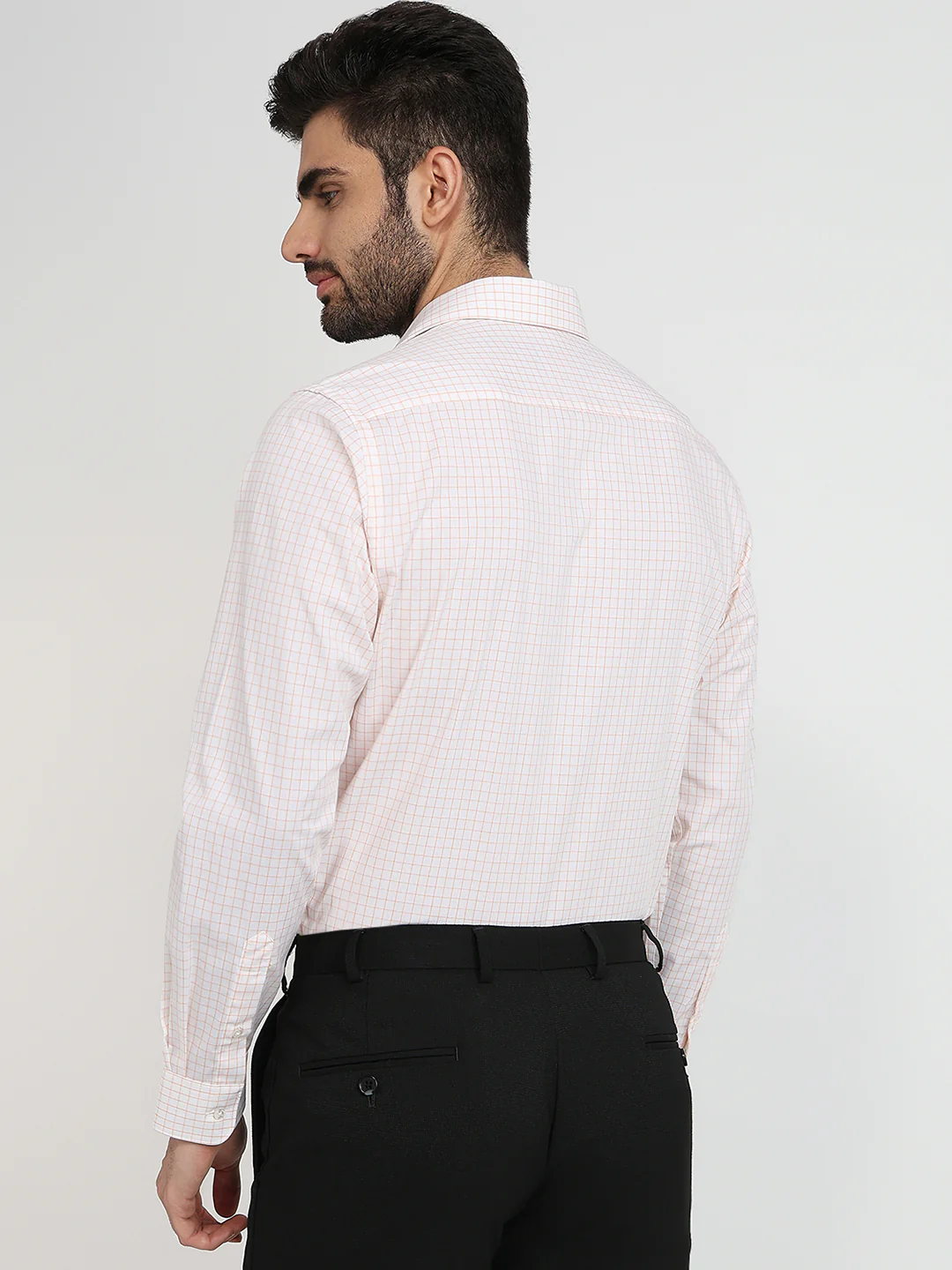 Raymond Men Orange Checks Slim Fit Cotton Formal Shirt - Image 4
