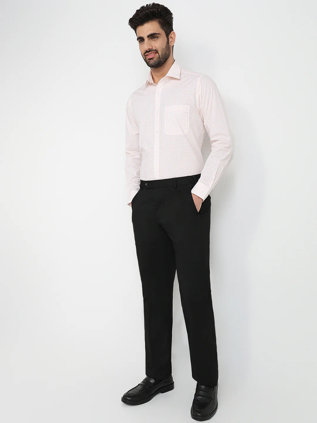 Raymond Men Orange Checks Slim Fit Cotton Formal Shirt - Image 5