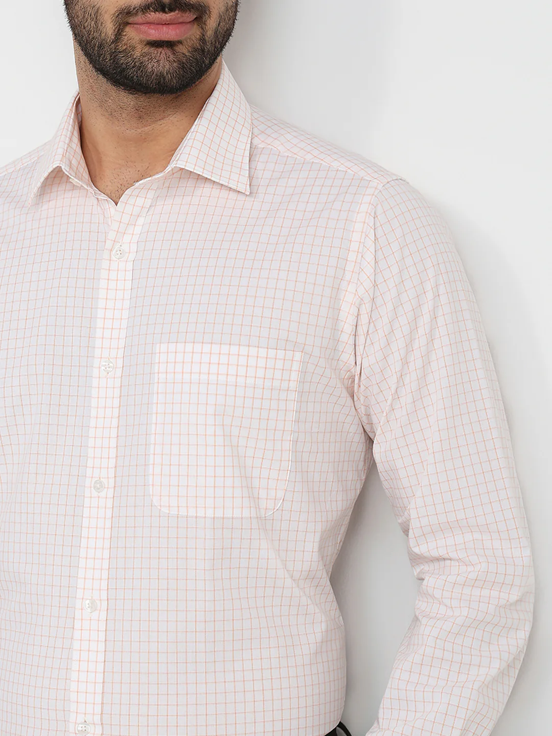 Raymond Men Orange Checks Slim Fit Cotton Formal Shirt - Image 6