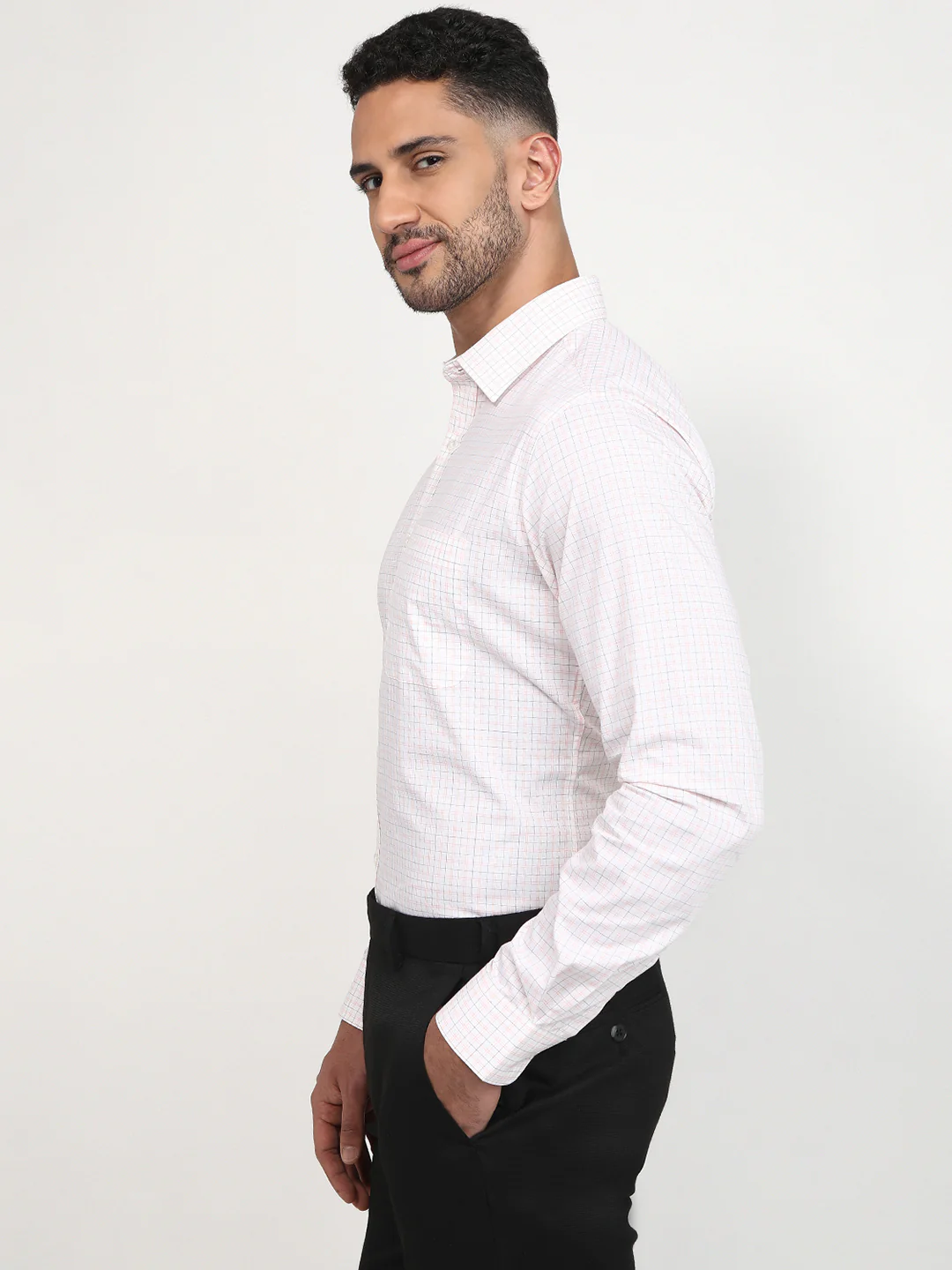 Raymond Men Orange Checks Slim Fit Cotton Formal Shirt - Image 2