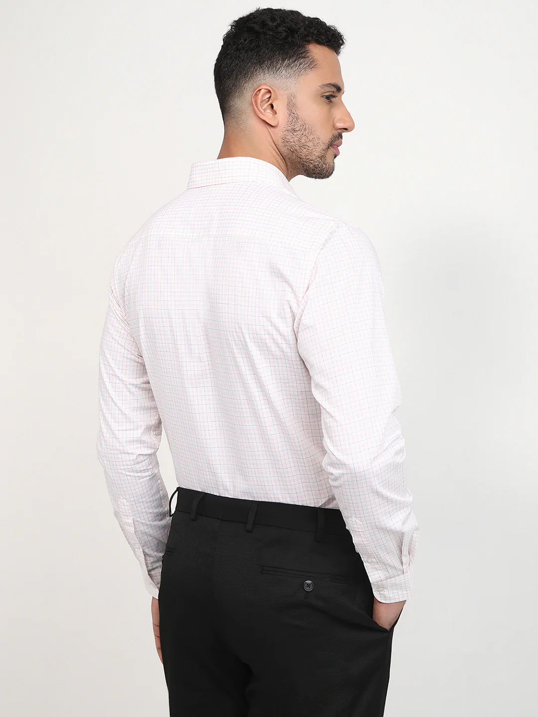 Raymond Men Orange Checks Slim Fit Cotton Formal Shirt - Image 4