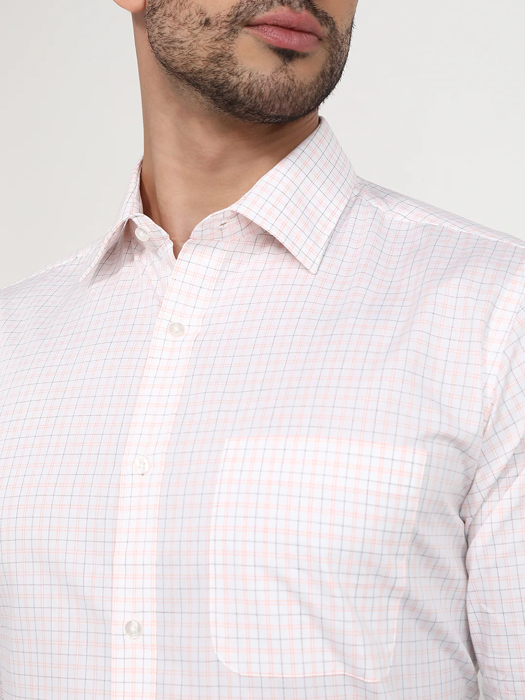 Raymond Men Orange Checks Slim Fit Cotton Formal Shirt - Image 6