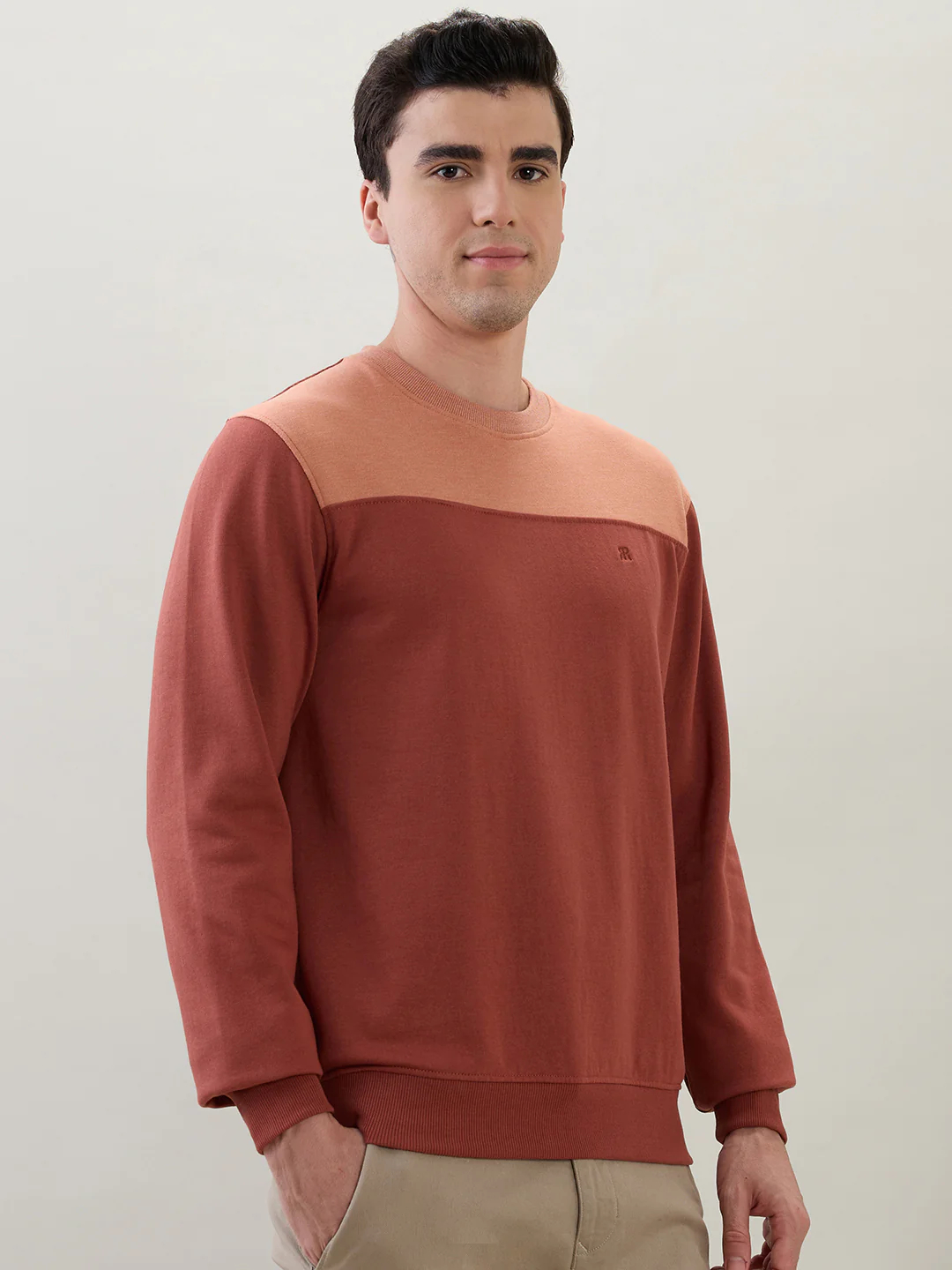 Raymond Men Orange Colorblock Regular Fit Cotton Blend Sweatshirt - Image 2