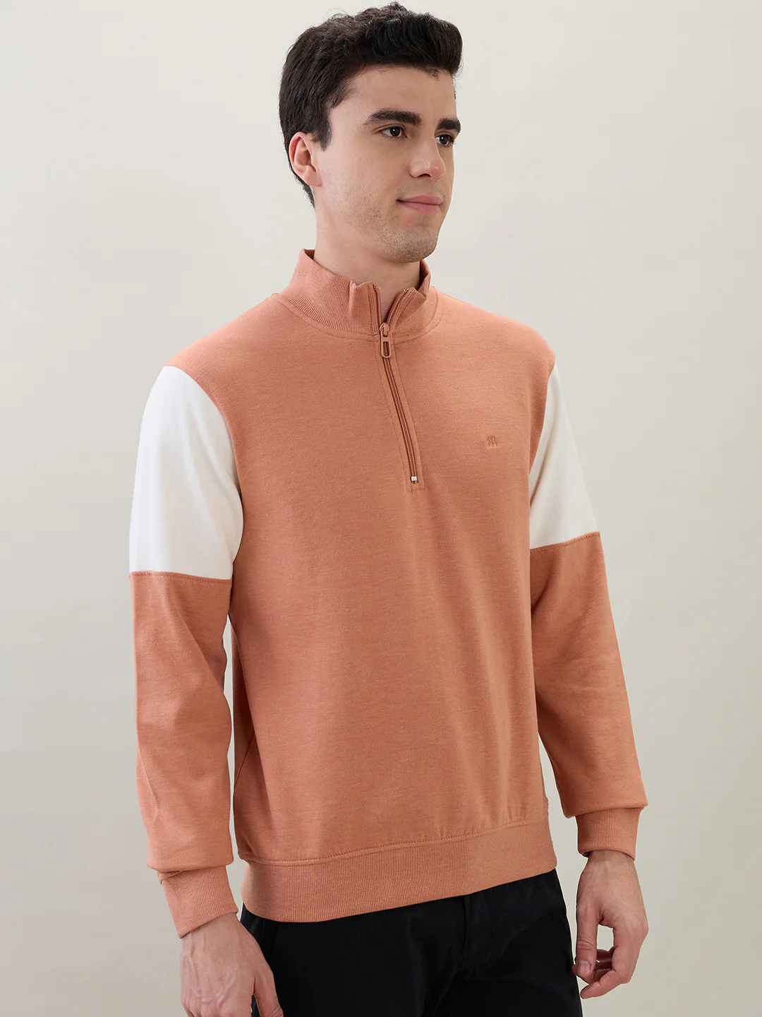 Raymond Men Orange Colorblock Regular Fit Cotton Blend Sweatshirt - Image 2