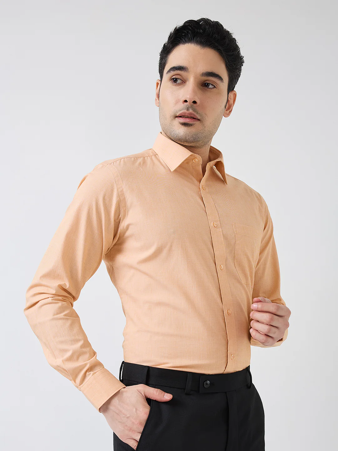 Raymond Men Orange Fil-A-Fil Slim Fit Cotton Shirt - Image 2