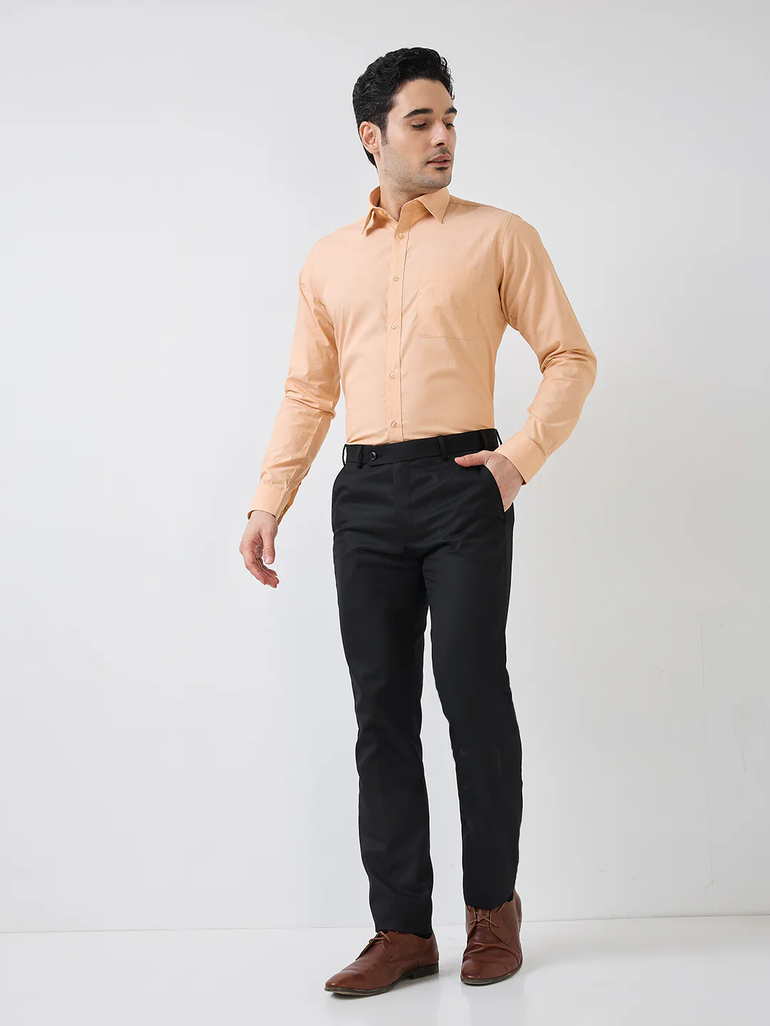 Raymond Men Orange Fil-A-Fil Slim Fit Cotton Shirt - Image 5