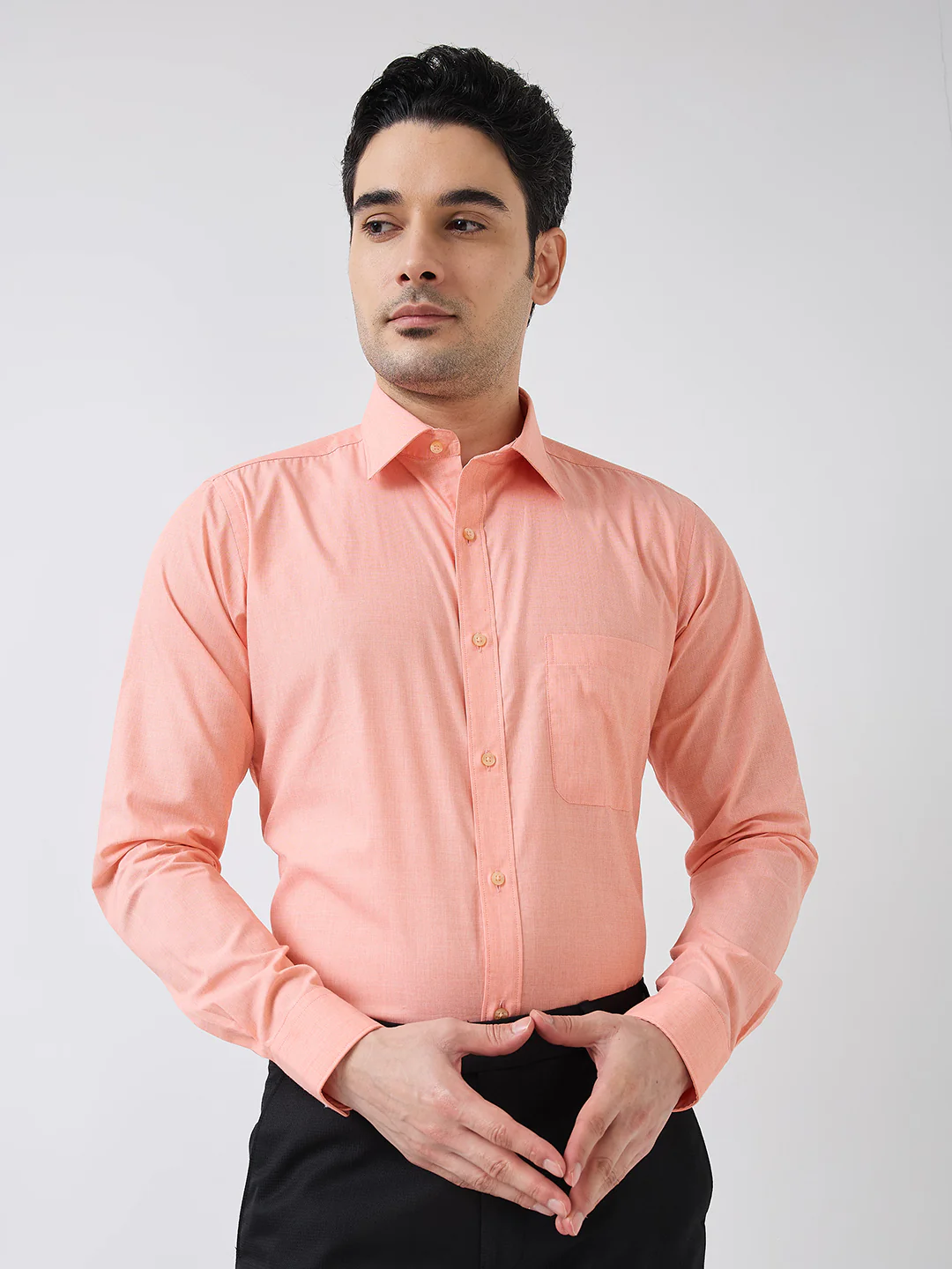 Raymond Men Orange Fil-A-Fil Slim Fit Cotton Shirt