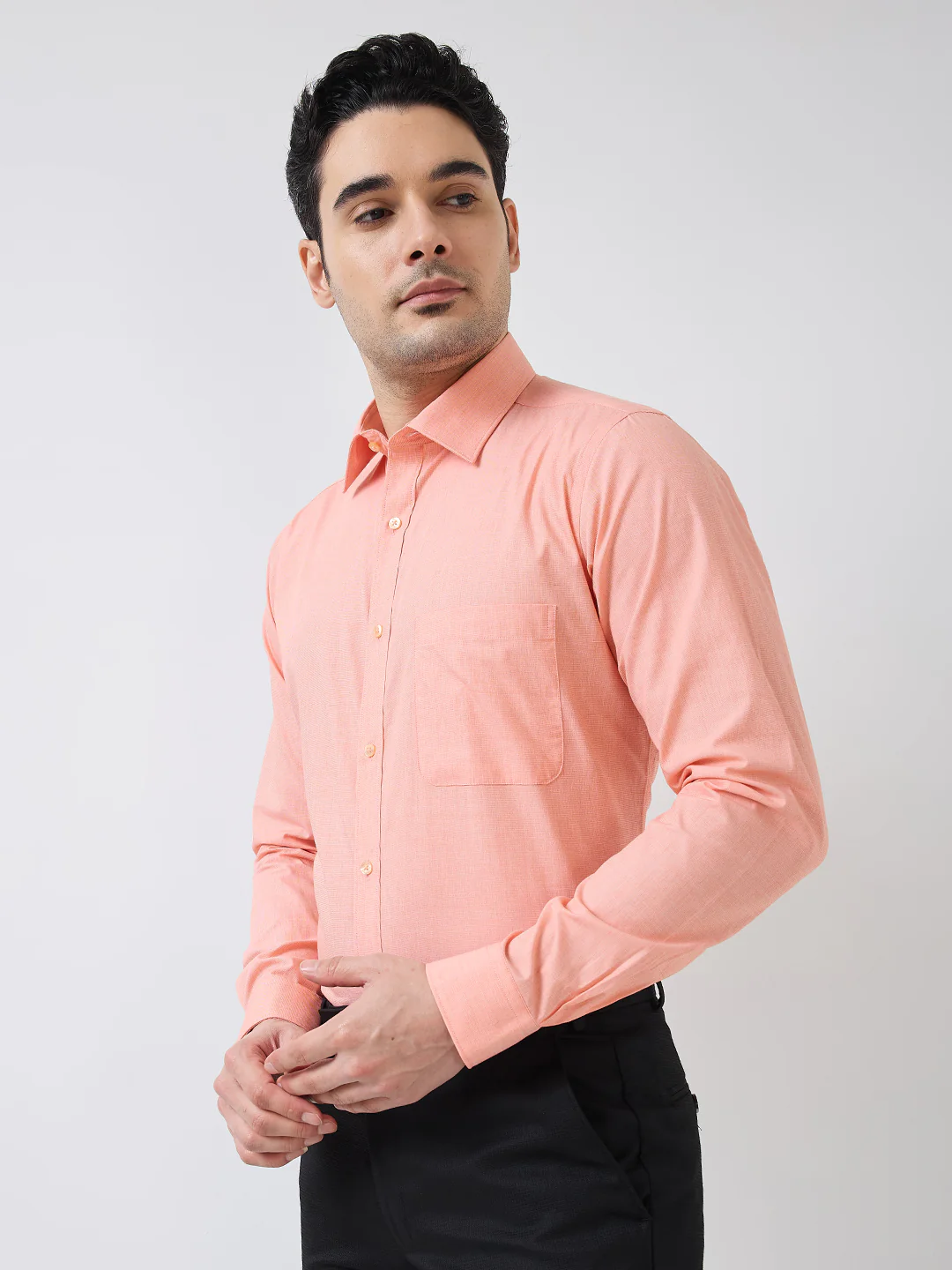 Raymond Men Orange Fil-A-Fil Slim Fit Cotton Shirt - Image 3