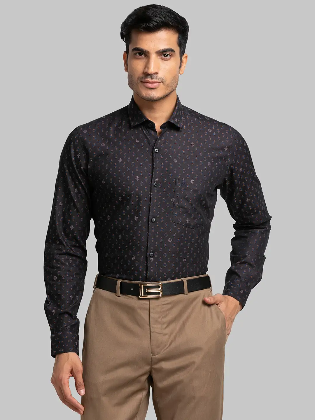 Raymond Men Orange Jacquard Contemporary Fit Cotton Shirt
