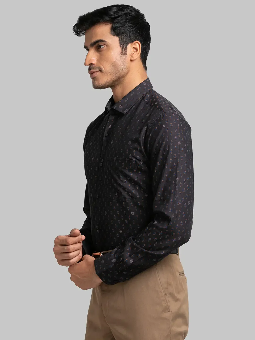 Raymond Men Orange Jacquard Contemporary Fit Cotton Shirt - Image 3