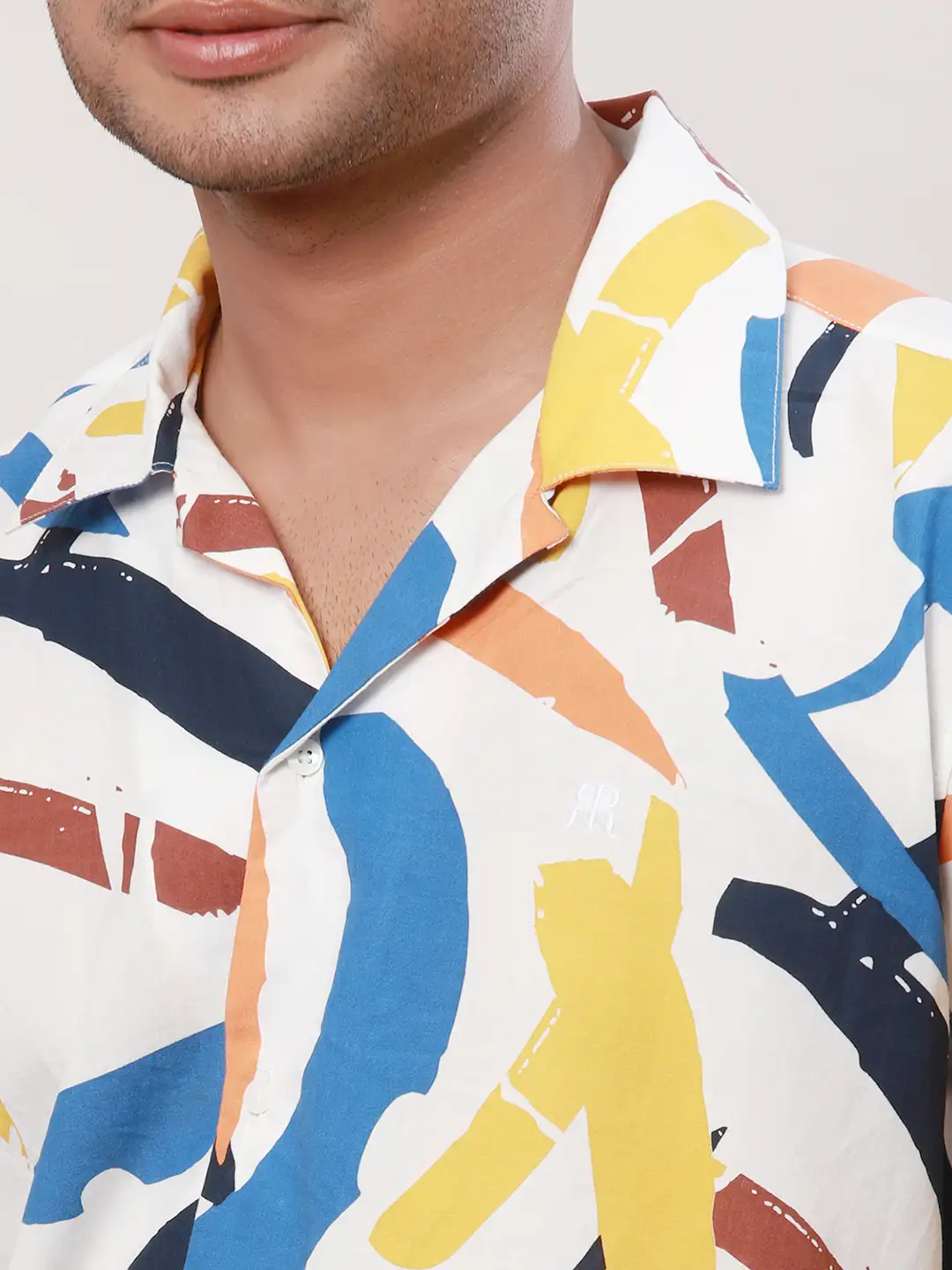 Raymond Men Orange Print Contemporary Fit Cotton Half Sleeve Resort Collar Shirt - Image 6