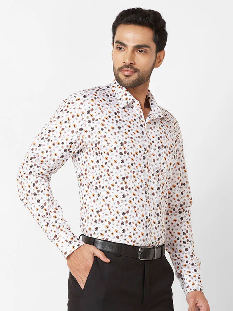 Raymond Men Orange Printed Regular Fit Linen Blend Formal Shirts - Image 2