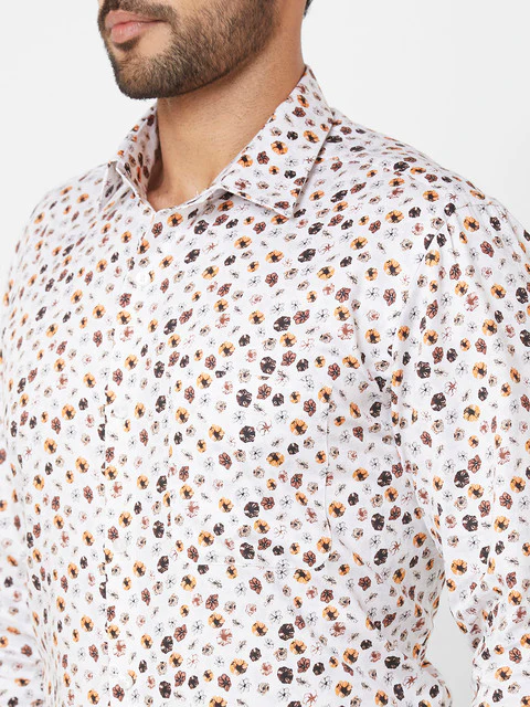 Raymond Men Orange Printed Regular Fit Linen Blend Formal Shirts - Image 6