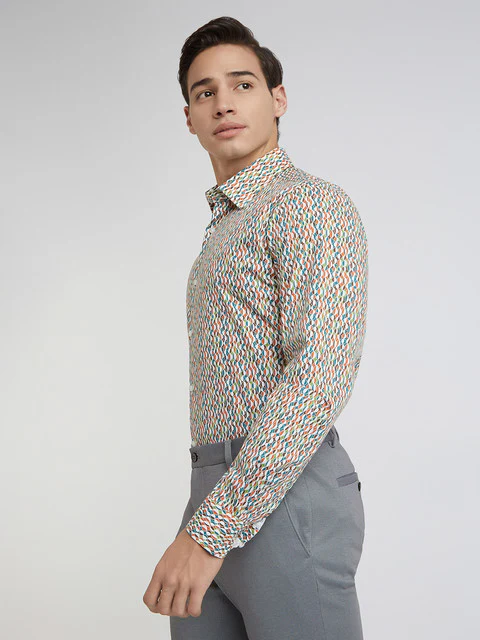Raymond Men Orange Printed Slim Fit Cotton Blend Shirt - Image 3