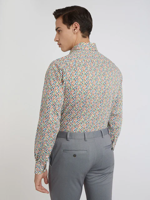 Raymond Men Orange Printed Slim Fit Cotton Blend Shirt - Image 4