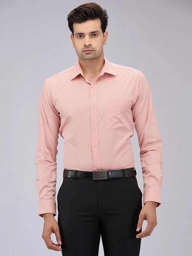 Raymond Men Orange Printed Slim Fit Cotton Formal Shirt