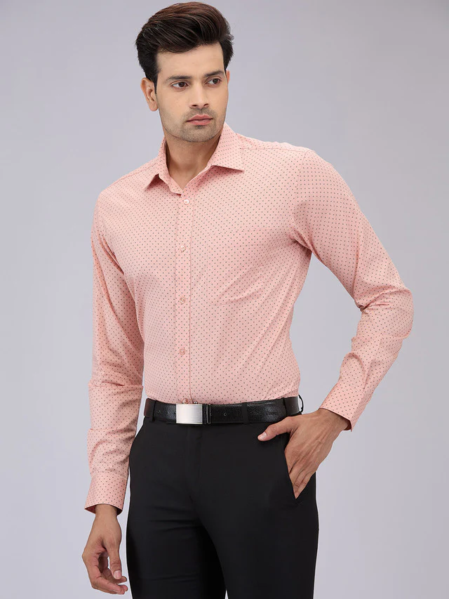 Raymond Men Orange Printed Slim Fit Cotton Formal Shirt - Image 3