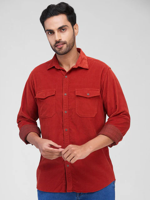 Raymond Men Orange Printed Slim Fit Cotton Shirt