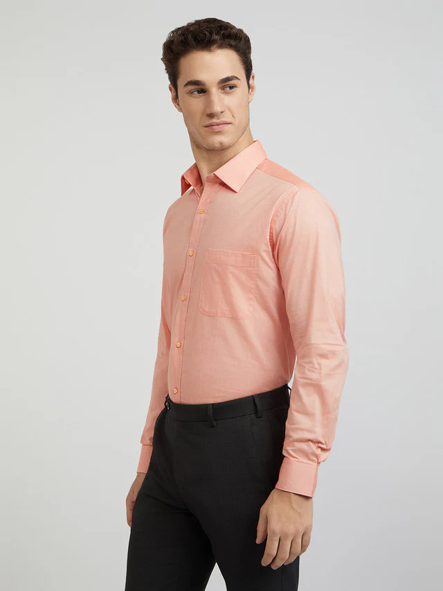 Raymond Men Orange Slim Fit Solid Shirt - Image 3