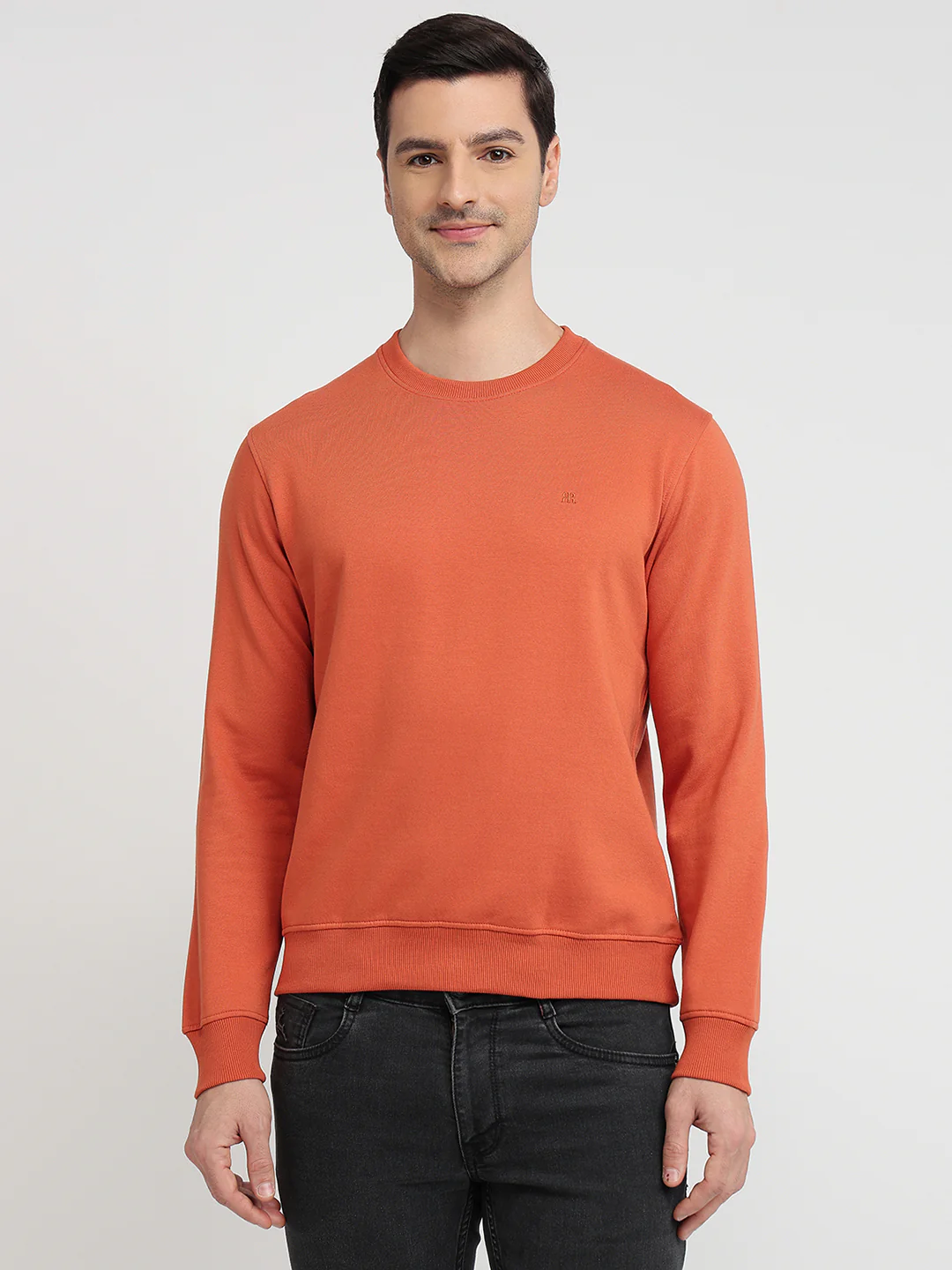 Raymond Men Orange Solid Regular Fit Cotton Blend Sweatshirt