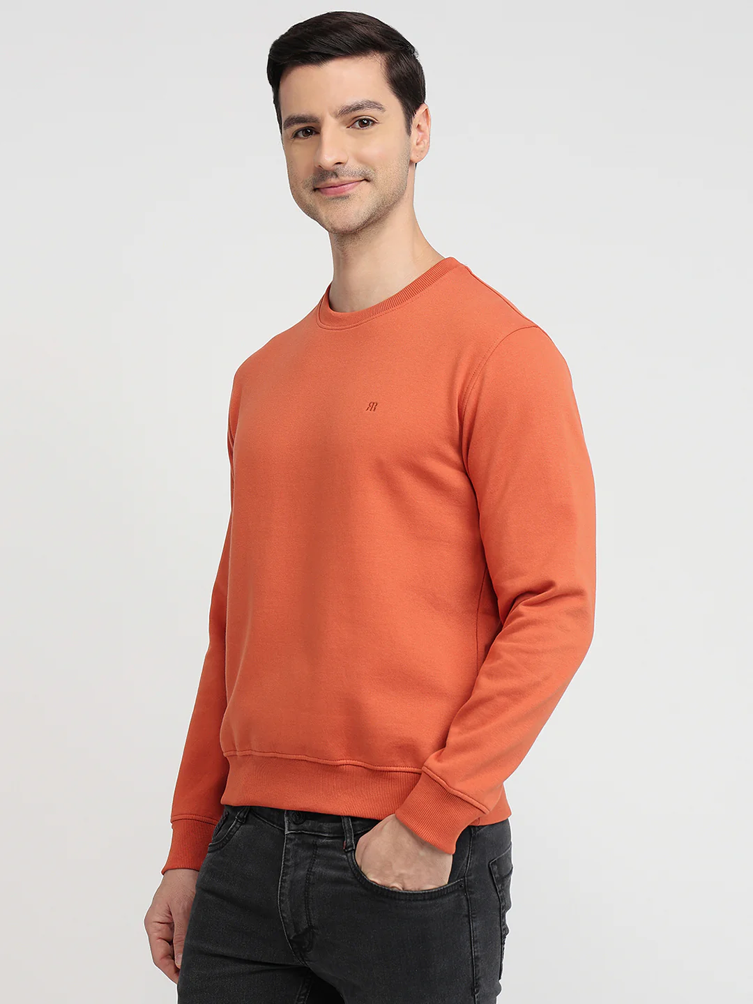 Raymond Men Orange Solid Regular Fit Cotton Blend Sweatshirt - Image 2