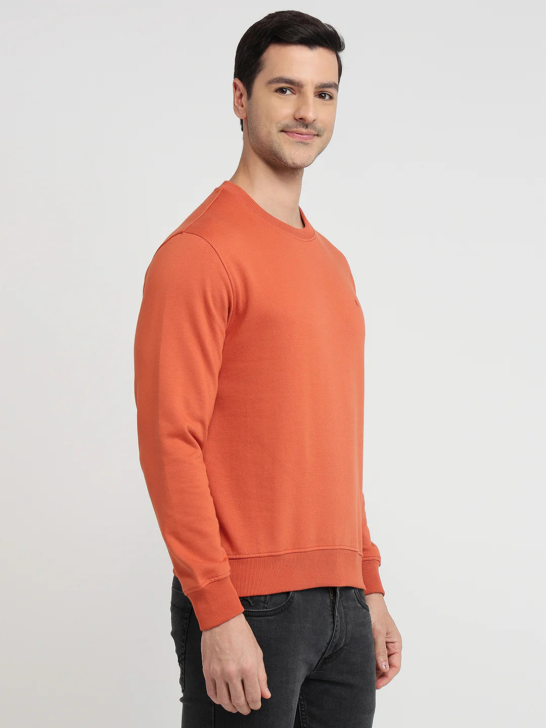Raymond Men Orange Solid Regular Fit Cotton Blend Sweatshirt - Image 3