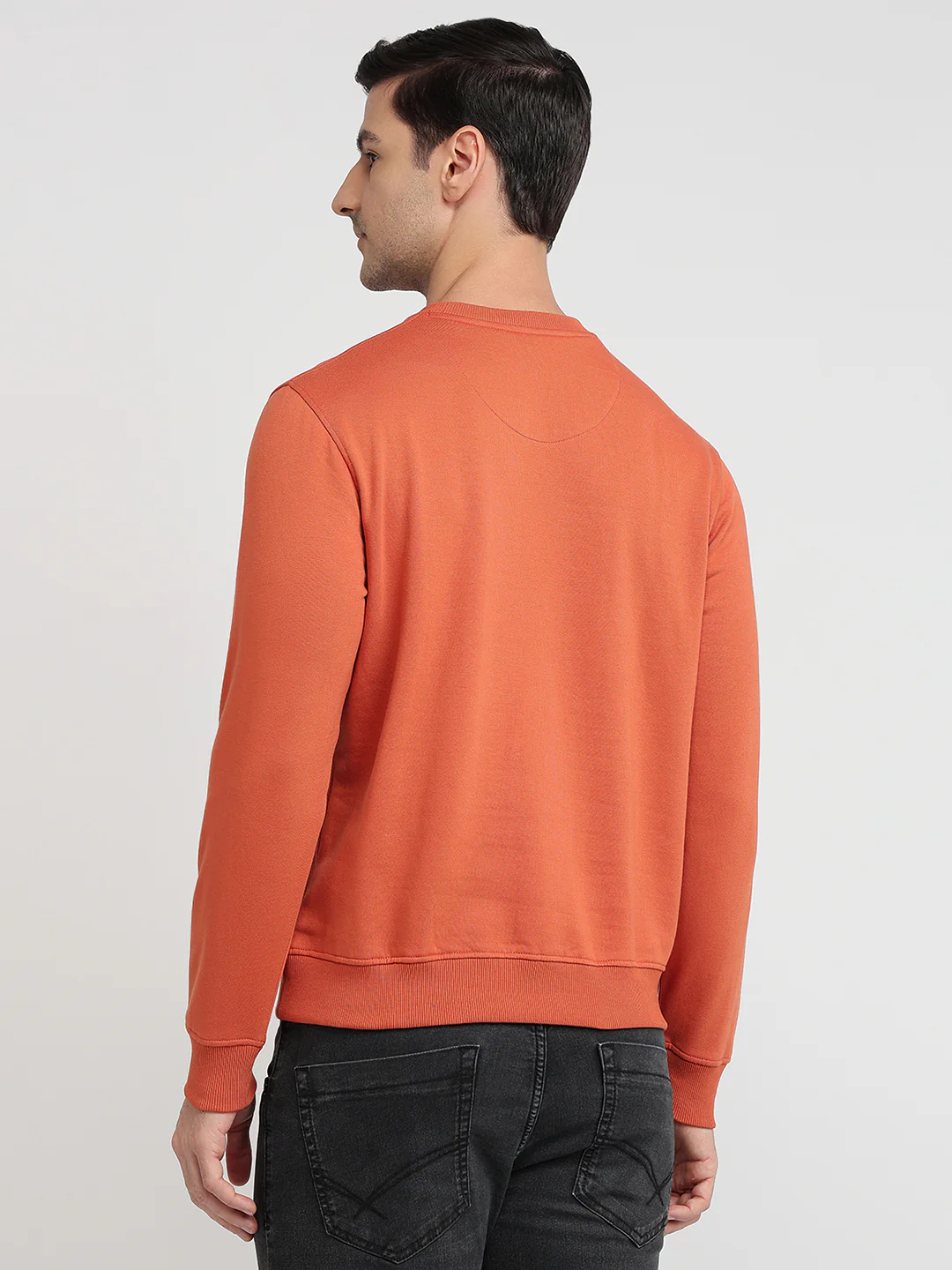 Raymond Men Orange Solid Regular Fit Cotton Blend Sweatshirt - Image 4