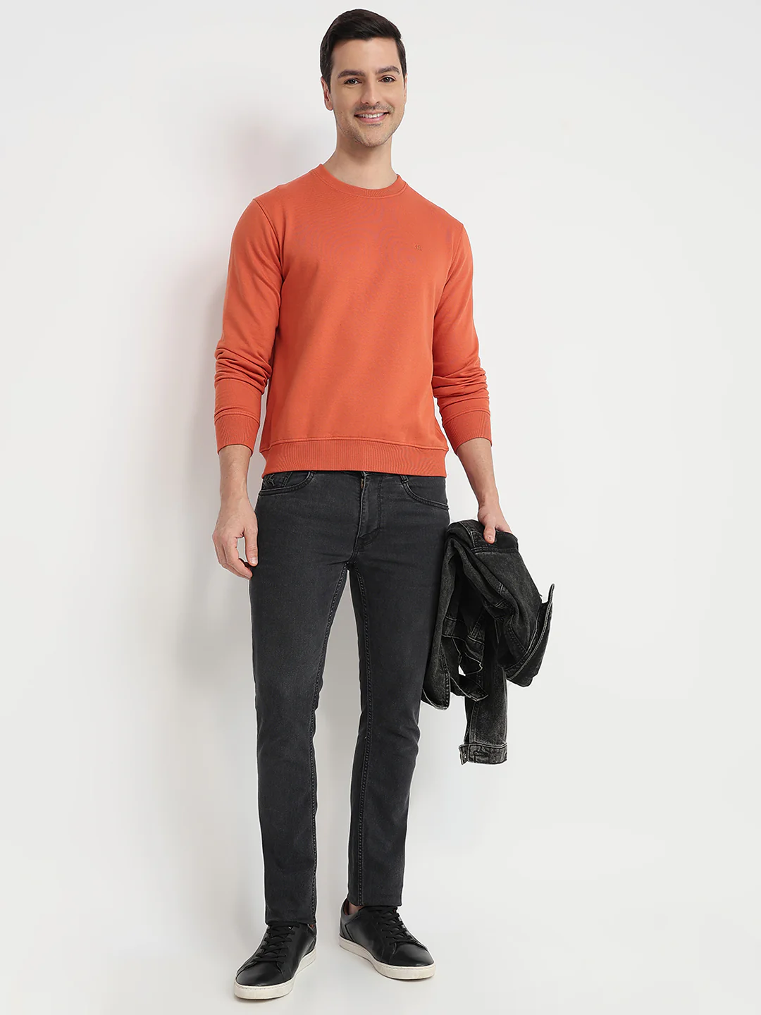 Raymond Men Orange Solid Regular Fit Cotton Blend Sweatshirt - Image 5