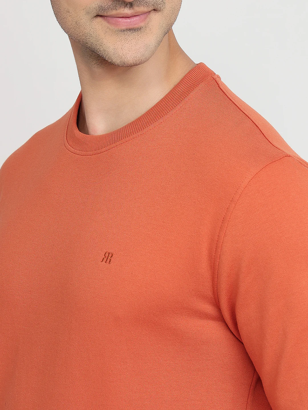 Raymond Men Orange Solid Regular Fit Cotton Blend Sweatshirt - Image 6