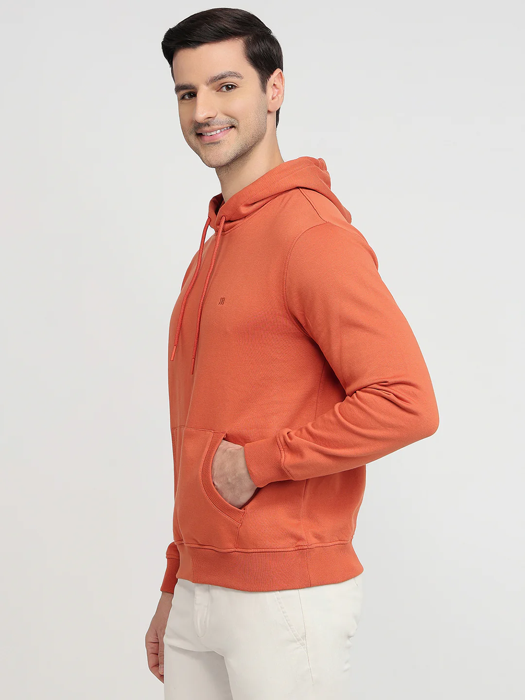 Raymond Men Orange Solid Regular Fit Cotton Blend Sweatshirt - Image 2
