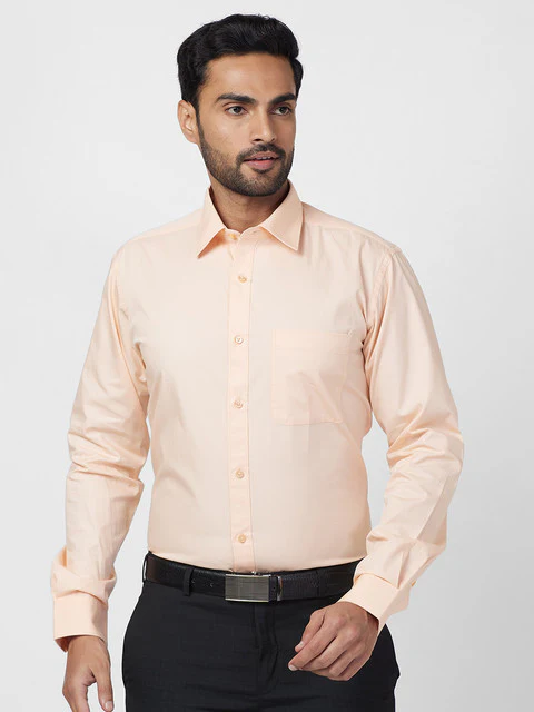 Raymond Men Orange Solid Slim Fit Cotton Shirt