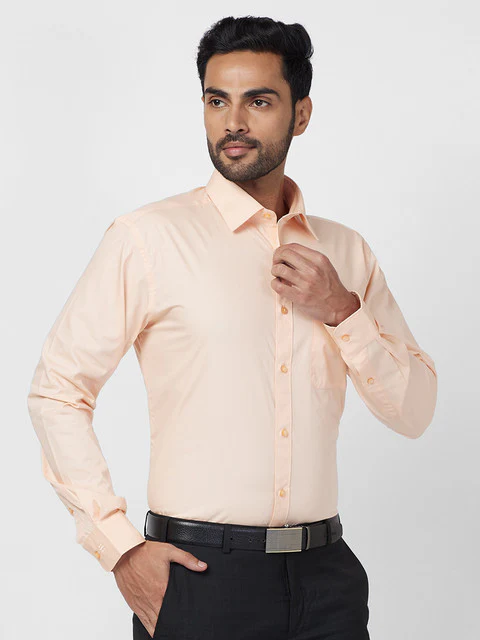 Raymond Men Orange Solid Slim Fit Cotton Shirt - Image 2