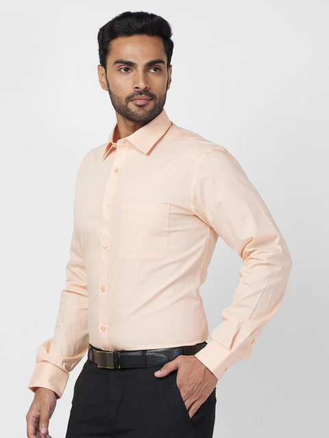 Raymond Men Orange Solid Slim Fit Cotton Shirt - Image 3