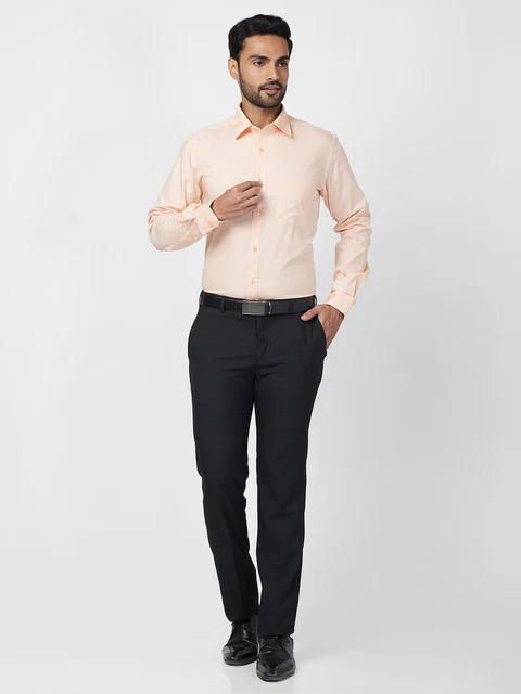 Raymond Men Orange Solid Slim Fit Cotton Shirt - Image 5