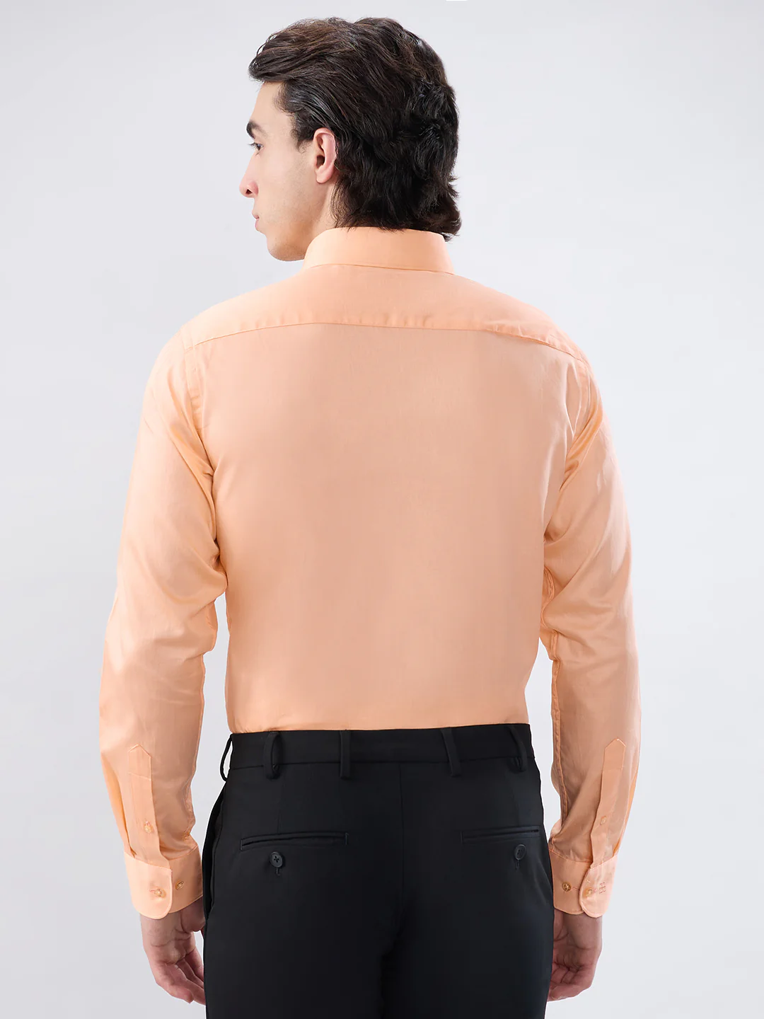 Raymond Men Orange Solid Slim Fit Cotton Shirt - Image 4