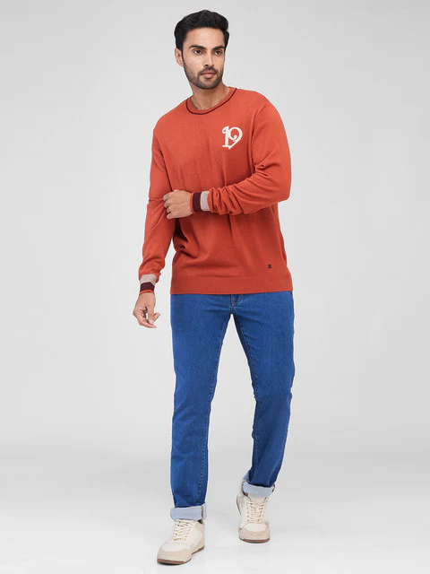 Raymond Men Orange Solid Wool Blend Sweater - Image 5