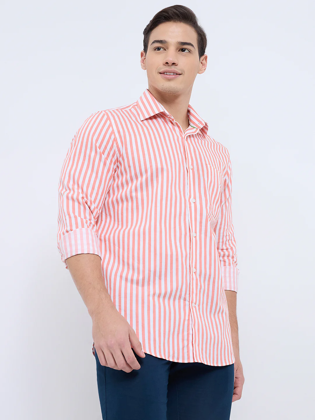 Raymond Men Orange Stripe Regular Fit Cotton Blend Shirt - Image 4